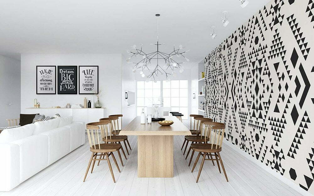 Fotobehang inspiratie voor de eetkamer,Etnisch patroon design.