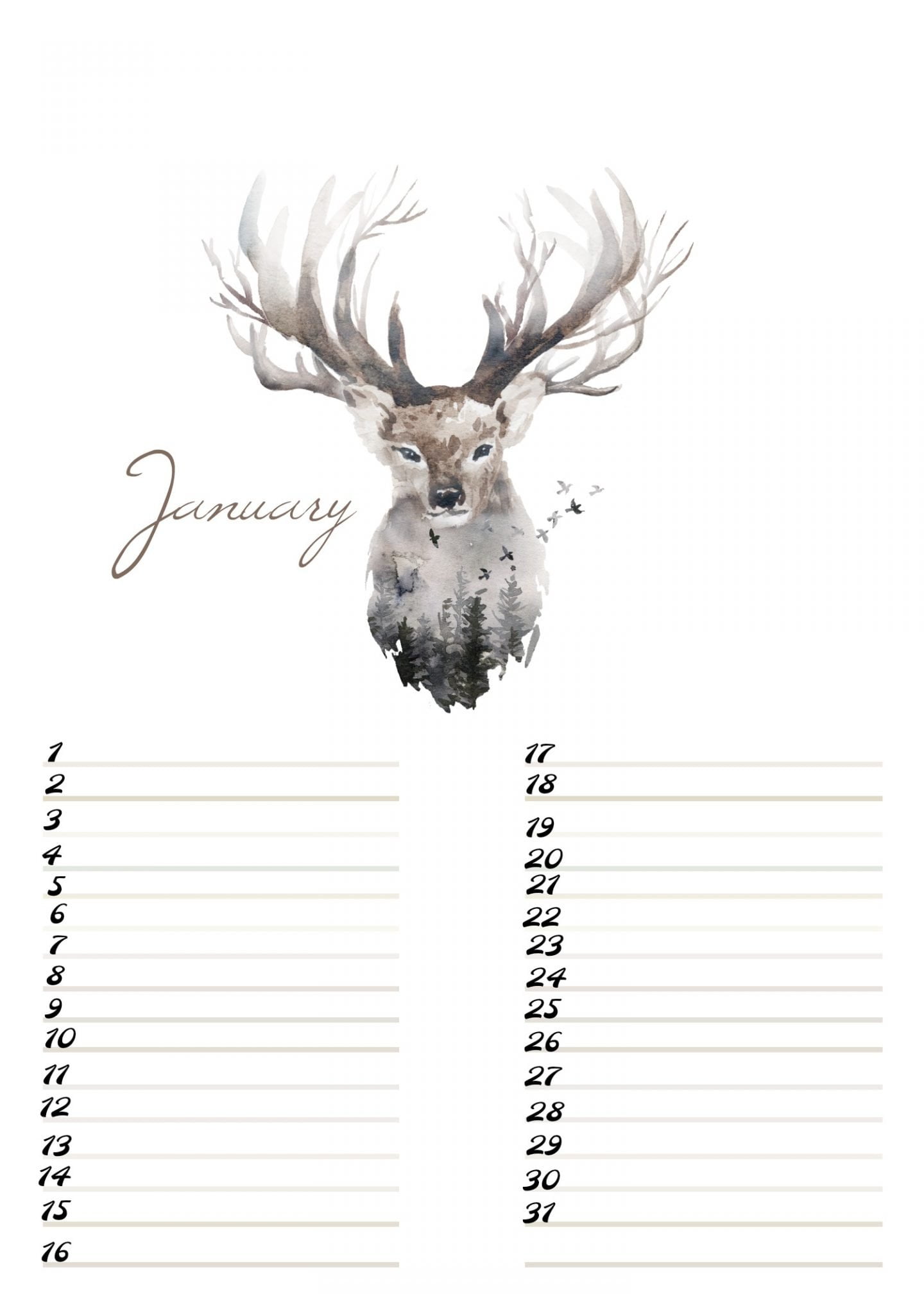 A4 Free Birthday Calendar January ElsaRblog