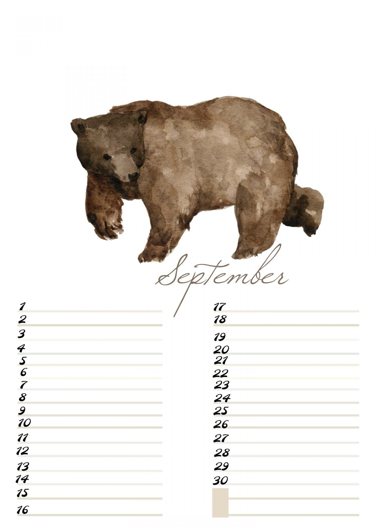 ⇓A4 Free Birthday Calendar September ElsaRblog