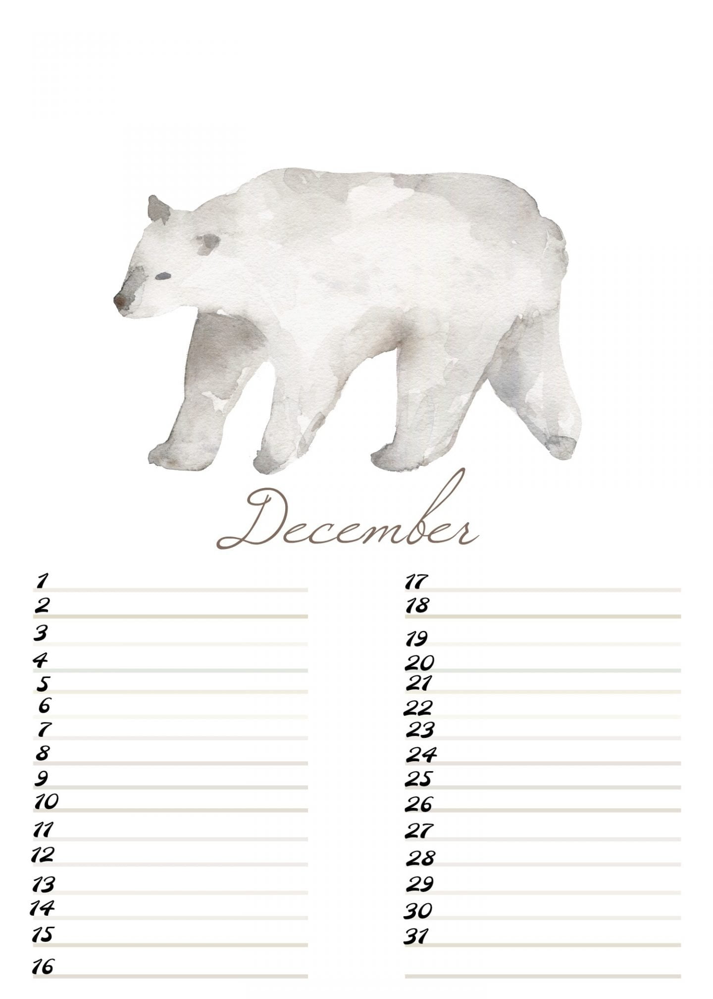 Free Birthday Calendar (verjaardagskalender) – nr. 12 December