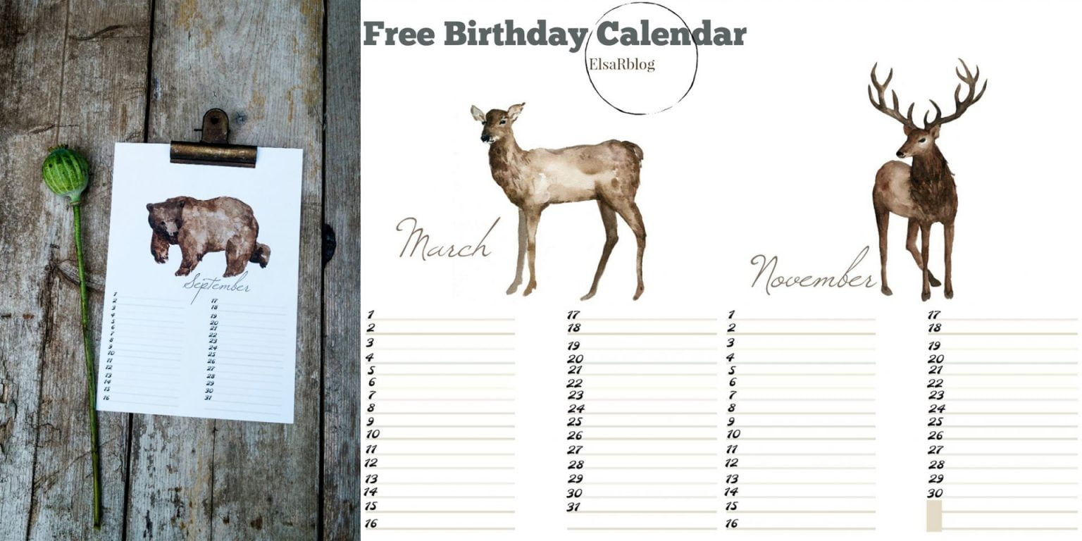 Free Birthday Calendar (verjaardagskalender) - Free printables – ElsaRblog
