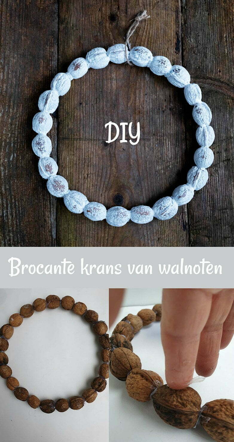 Diy Brocante krans van walnoten