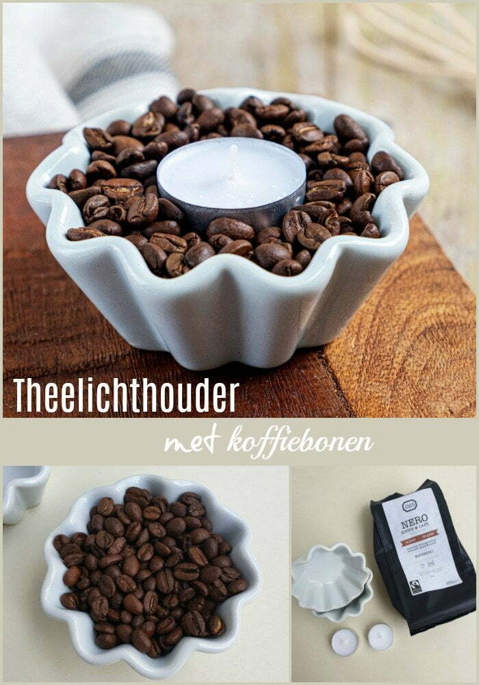 Theelichthouder decoratie met koffiebonen Theelichthouder decoratie met koffiebonen