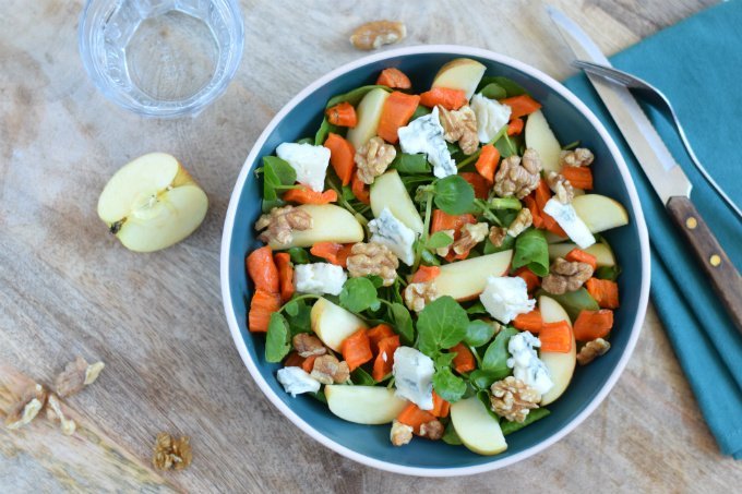 Anniepannie: Salade appel gorgonzola en geroosterde wortel