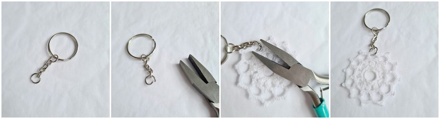 Sleutelhanger maken met een gehaakte rozet 