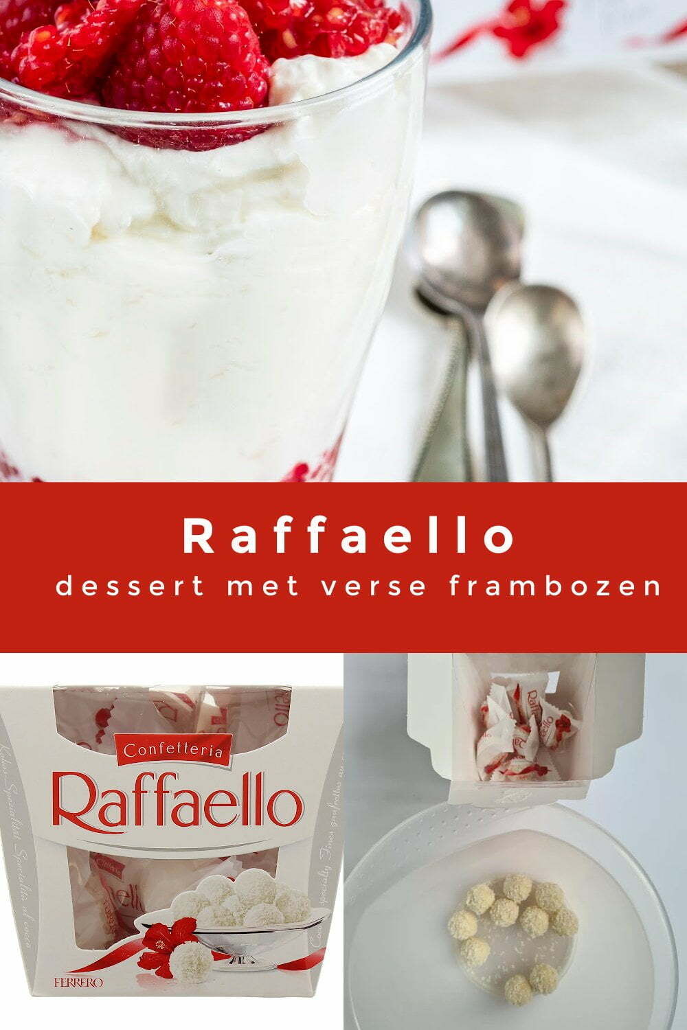 Raffaello dessert met verse frambozen